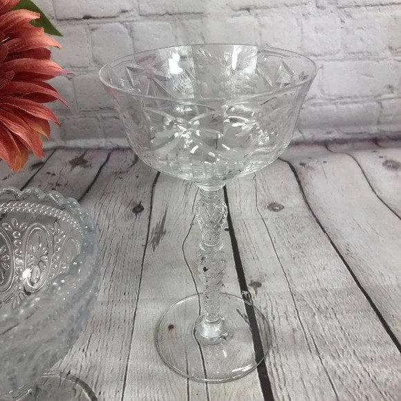 vintage set of 2 champagne pedestal stem - Picture 3 of 10